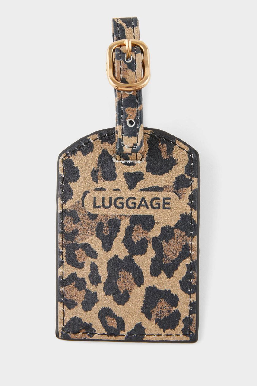 Kadın Karma Kadın Leopar Desenli Suni Deri Pasaportluk ve Valiz İsimliği Set