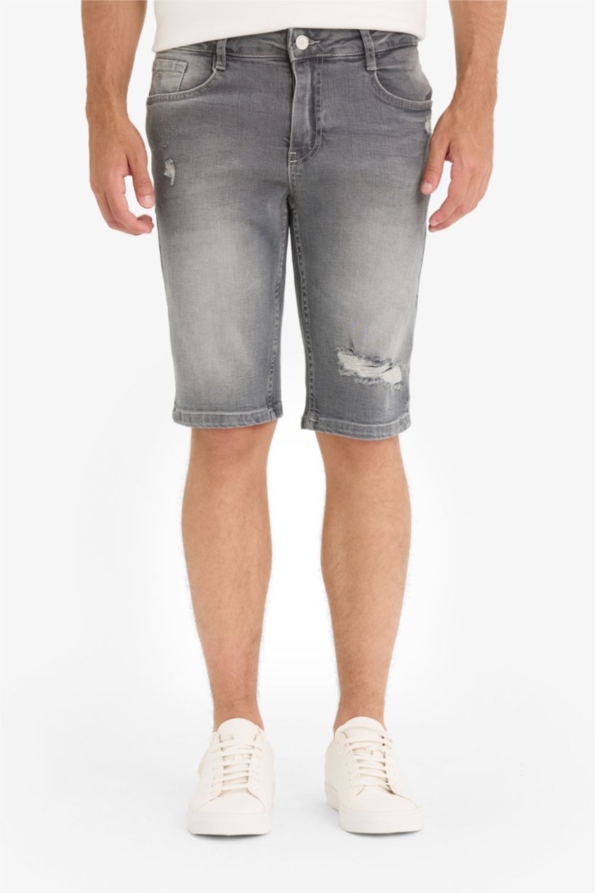 MAN Light Grey Slim Fit Denim Bermuda Shorts