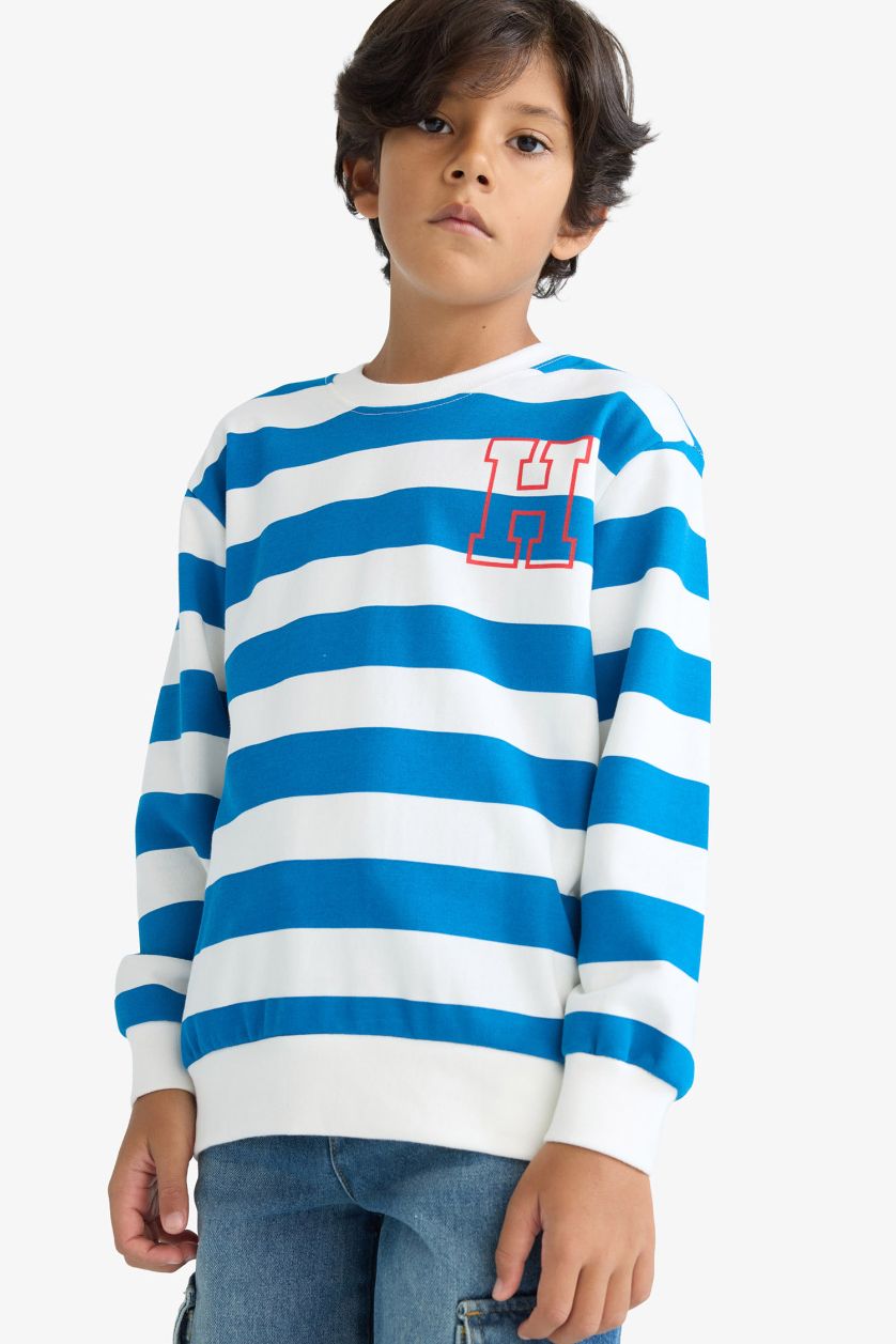 BOYS & TEENS Blue Boy Crew Neck Striped Sweatshirt