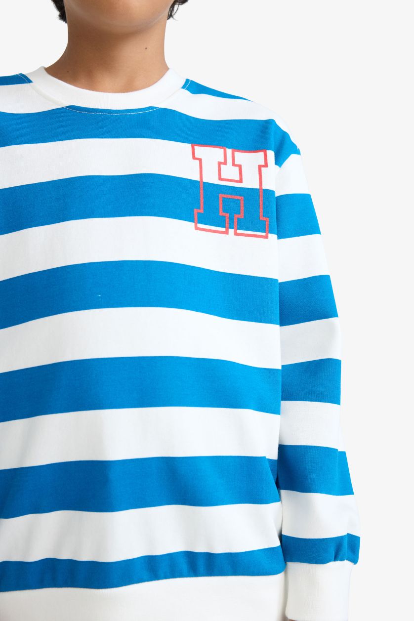 BOYS & TEENS Blue Boy Crew Neck Striped Sweatshirt