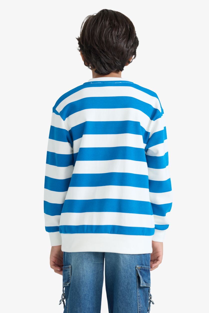 BOYS & TEENS Blue Boy Crew Neck Striped Sweatshirt