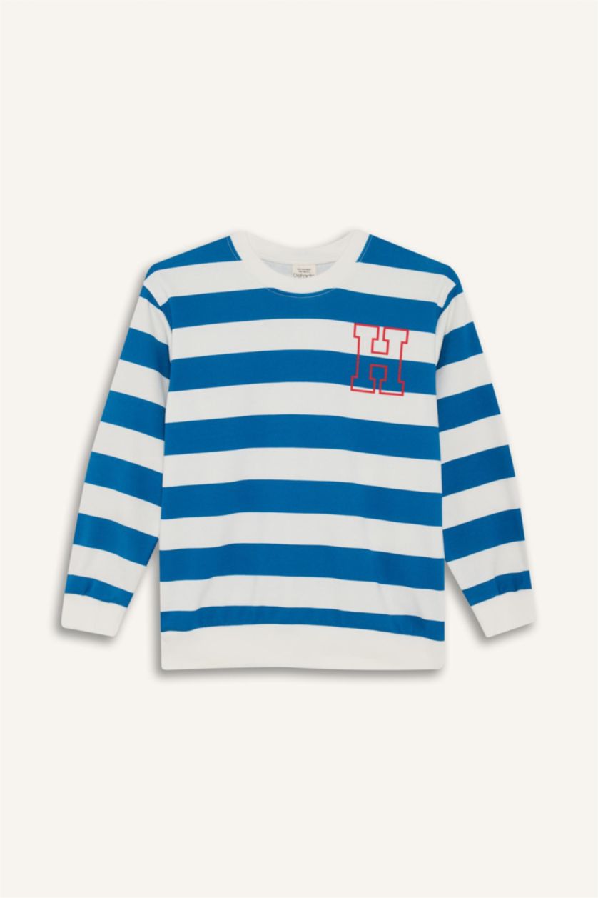 BOYS & TEENS Blue Boy Crew Neck Striped Sweatshirt