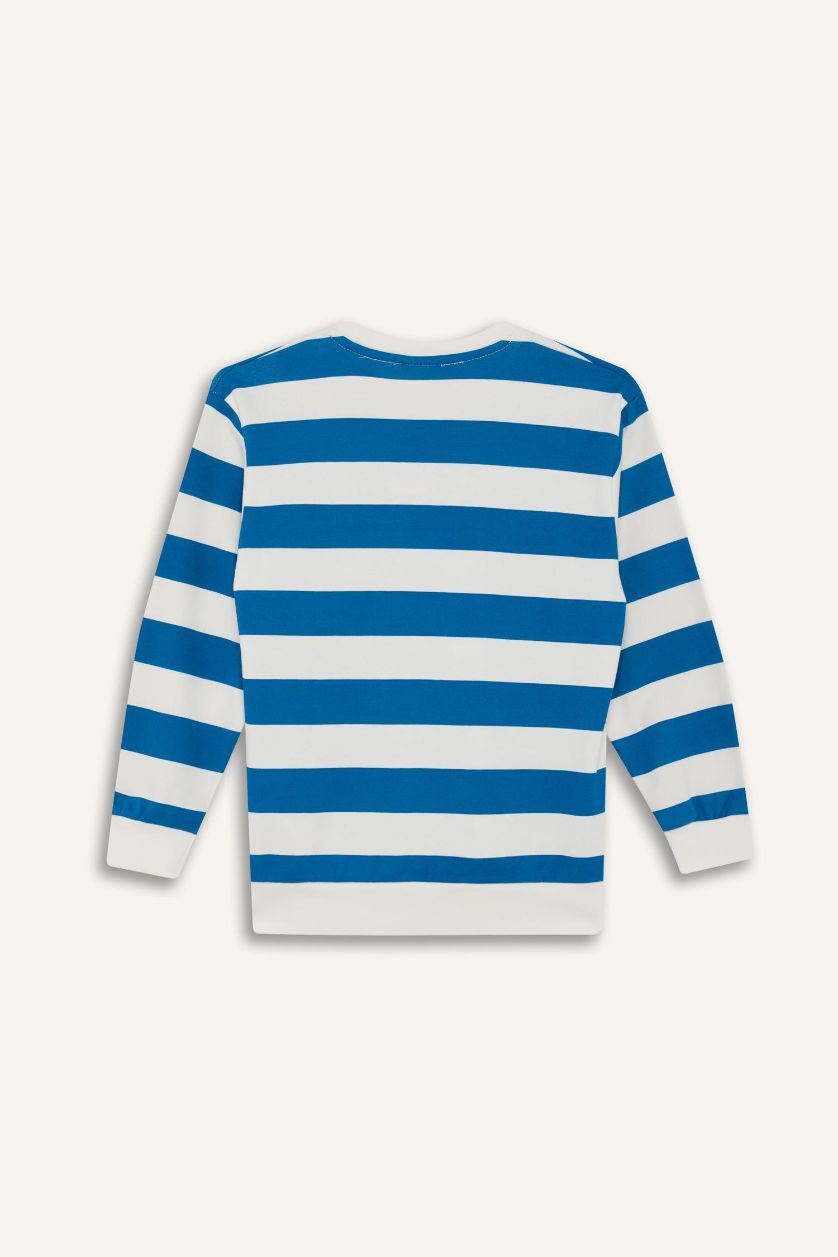 BOYS & TEENS Blue Boy Crew Neck Striped Sweatshirt