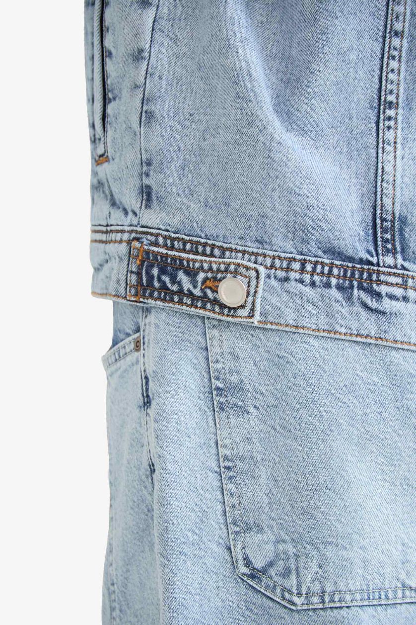 Erkek Açık Mavi Oversize Geniş Kalıp Düğmeli Denim Ceket