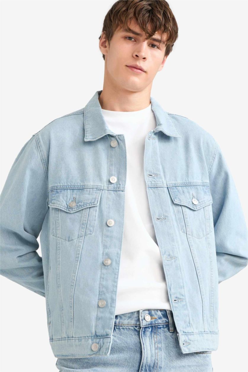 Erkek Açık Mavi Regular Fit Düğmeli Denim Ceket