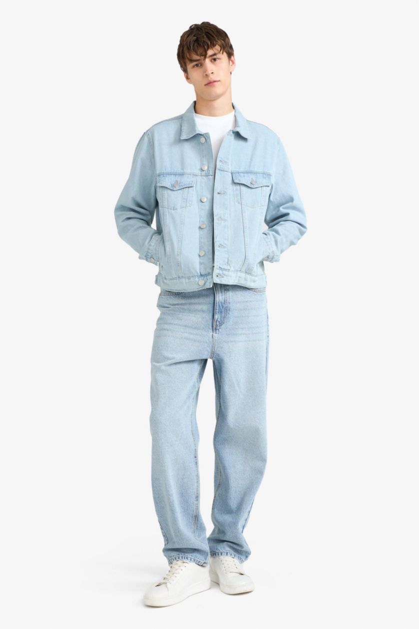 Erkek Açık Mavi Regular Fit Düğmeli Denim Ceket