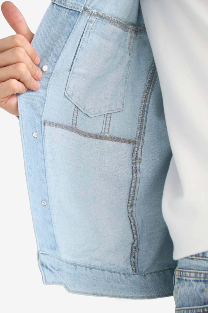 Erkek Açık Mavi Regular Fit Düğmeli Denim Ceket