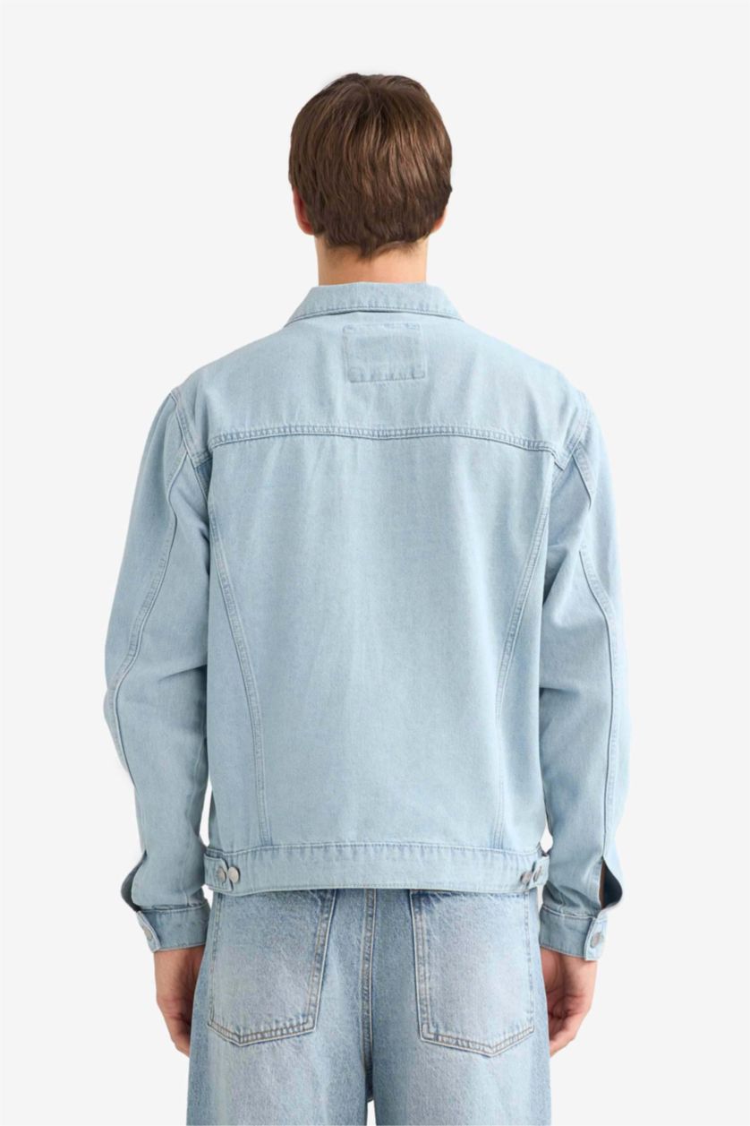 Erkek Açık Mavi Regular Fit Düğmeli Denim Ceket