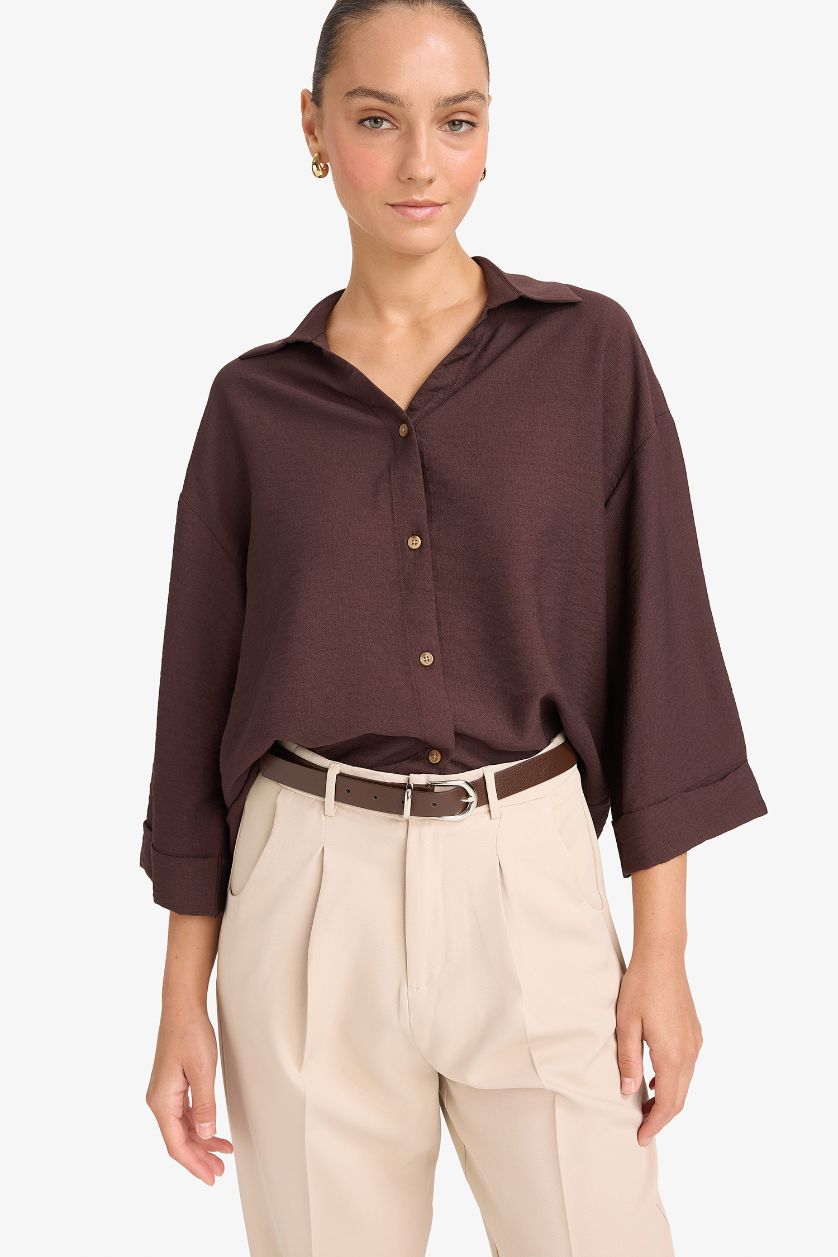 WOMAN Brown Overshirt Fit Long Sleeve Shirt