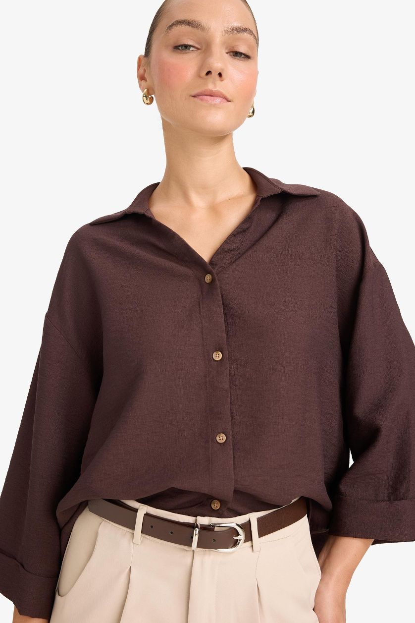 WOMAN Brown Overshirt Fit Long Sleeve Shirt