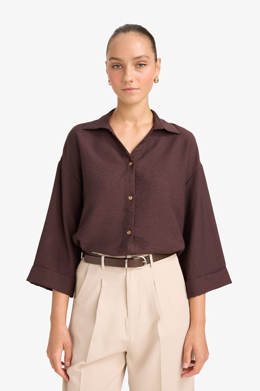 WOMAN Brown Overshirt Fit Long Sleeve Shirt