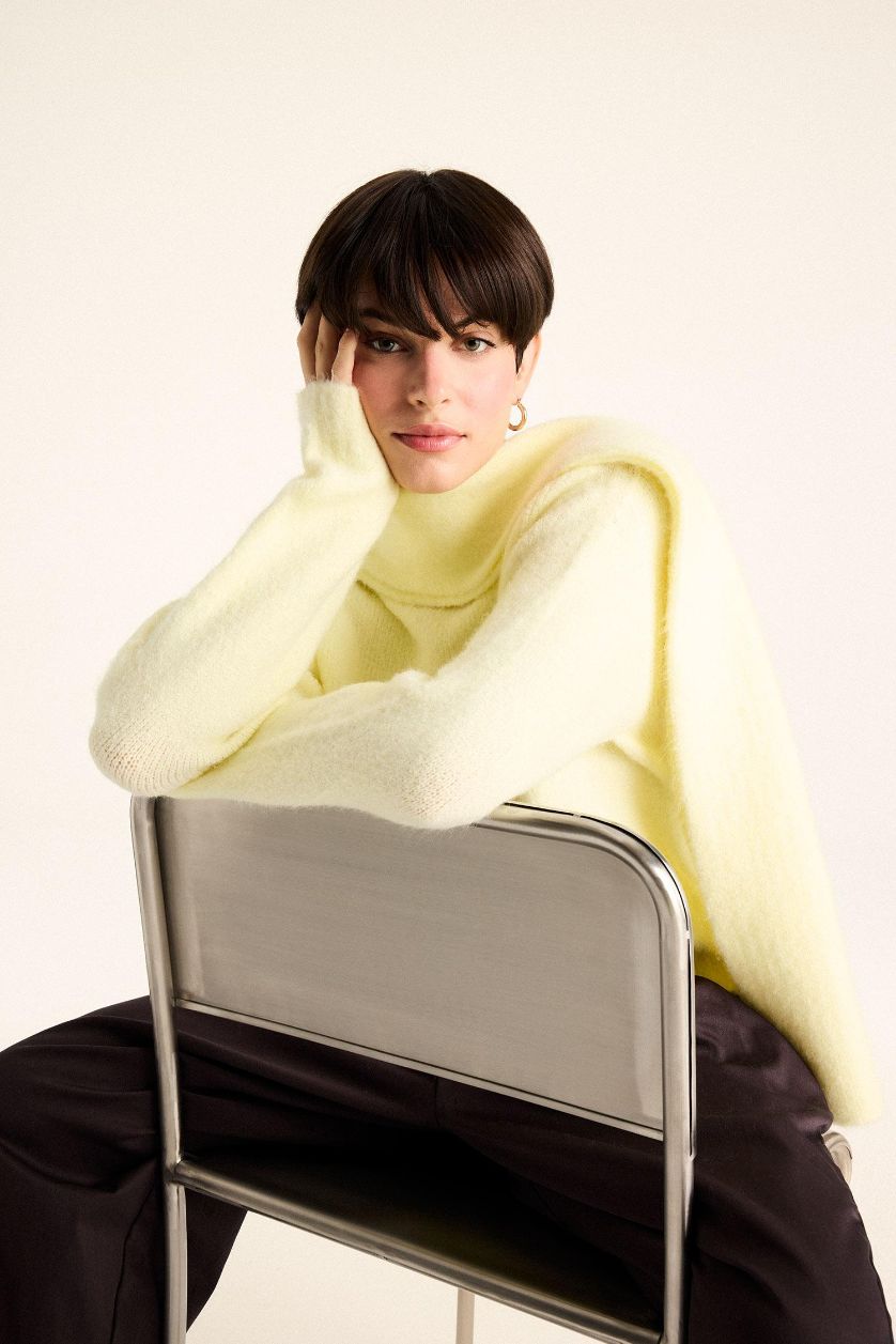 FEMME Jaune Pull en tricot à col montant Coupe régulière