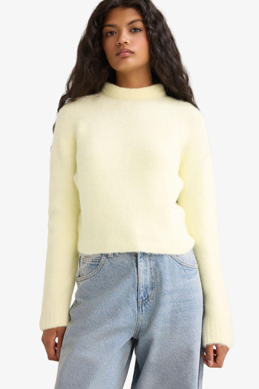 FEMME Jaune Pull en tricot à col montant Coupe régulière