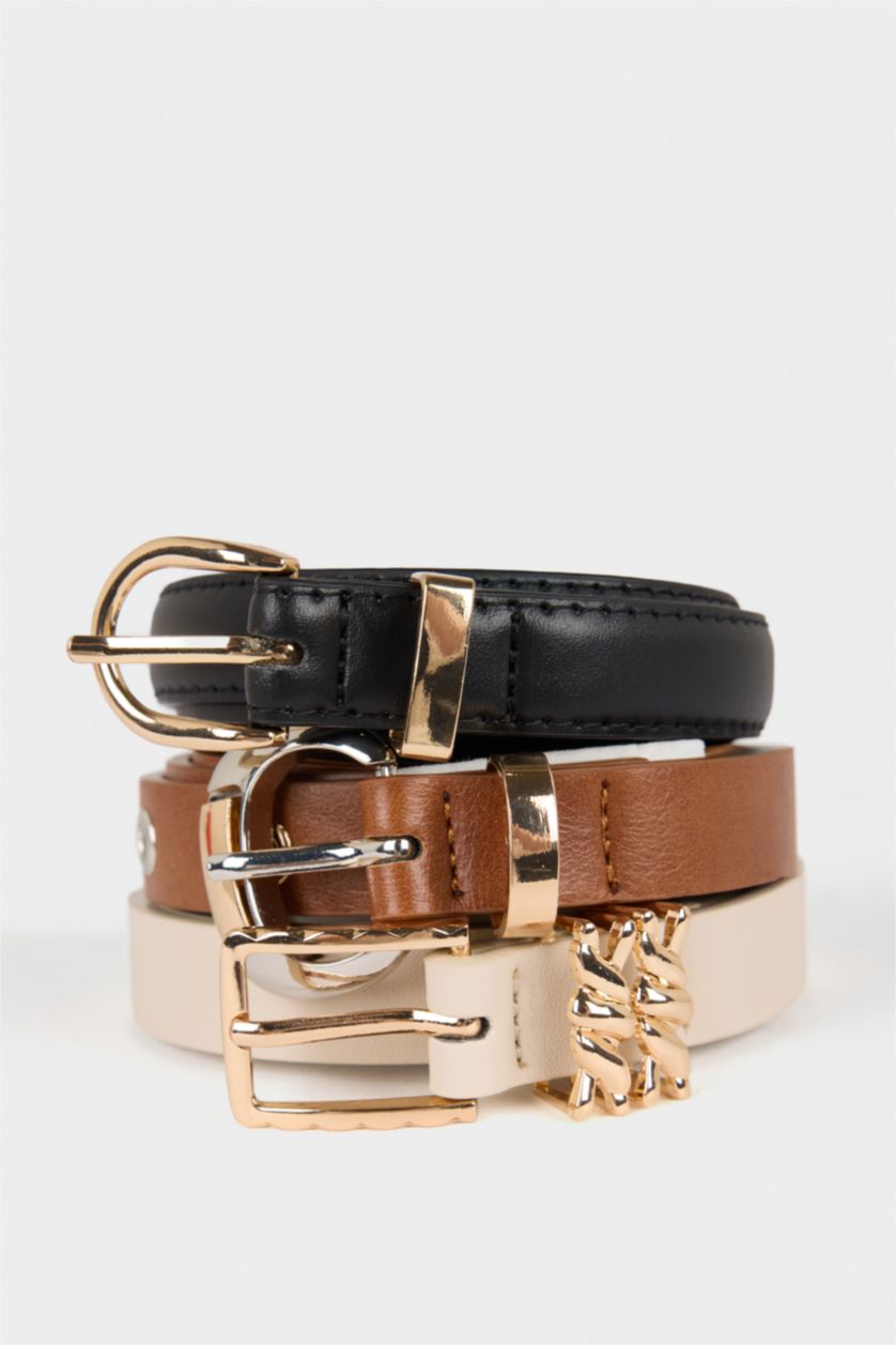 Kadın Karma Kadın Oval Toka Suni Deri 3'lü Günlük Kemer