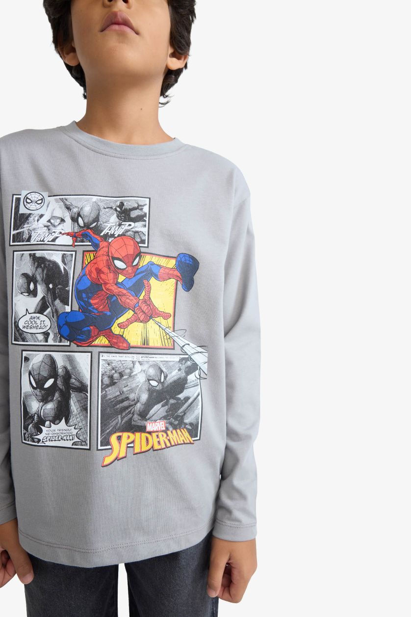 Erkek Çocuk - Genç Erkek Gri Marvel Games Spiderman Bisiklet Yaka Uzun Kollu Tişört Erkek Çocuk