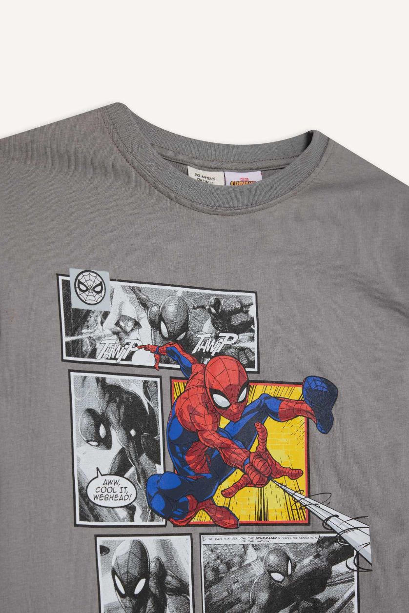 Erkek Çocuk - Genç Erkek Gri Marvel Games Spiderman Bisiklet Yaka Uzun Kollu Tişört Erkek Çocuk