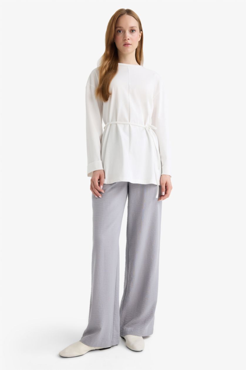 WOMAN Ecru Loose Fit Crew Neck Long Sleeve Tunic