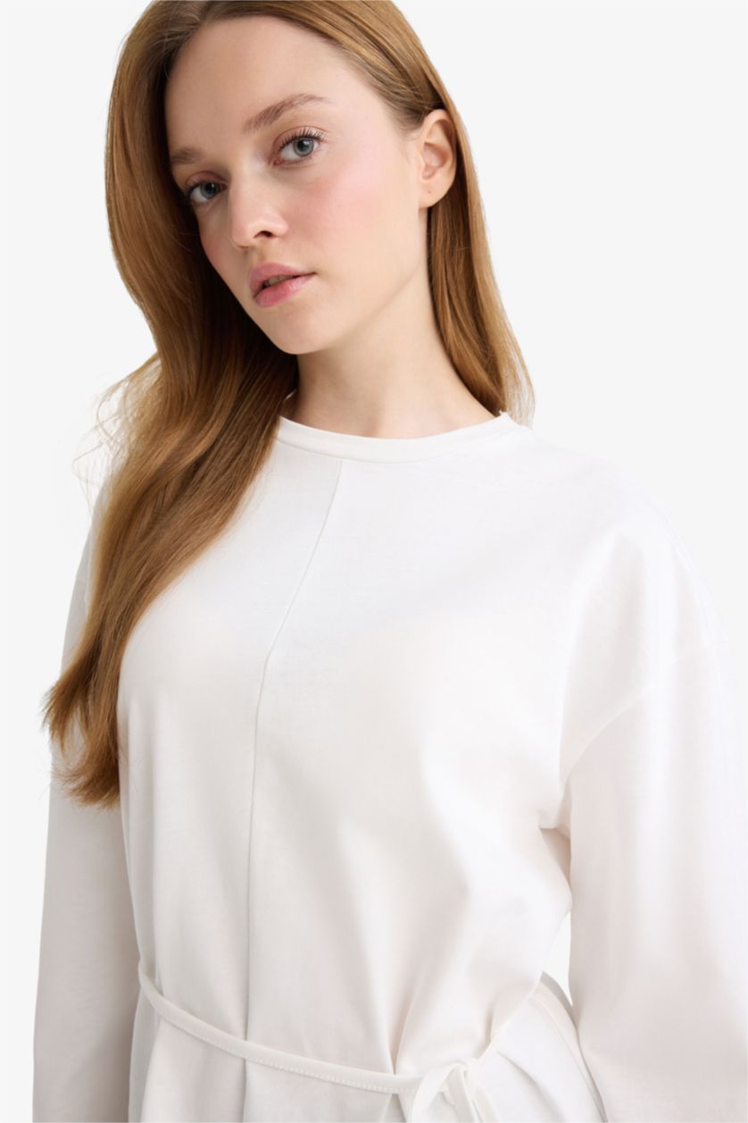 WOMAN Ecru Loose Fit Crew Neck Long Sleeve Tunic