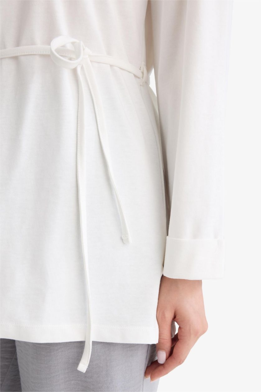 WOMAN Ecru Loose Fit Crew Neck Long Sleeve Tunic