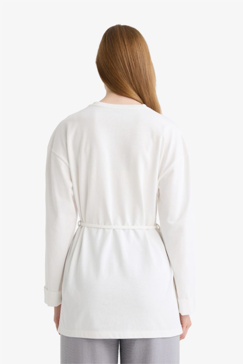 WOMAN Ecru Loose Fit Crew Neck Long Sleeve Tunic