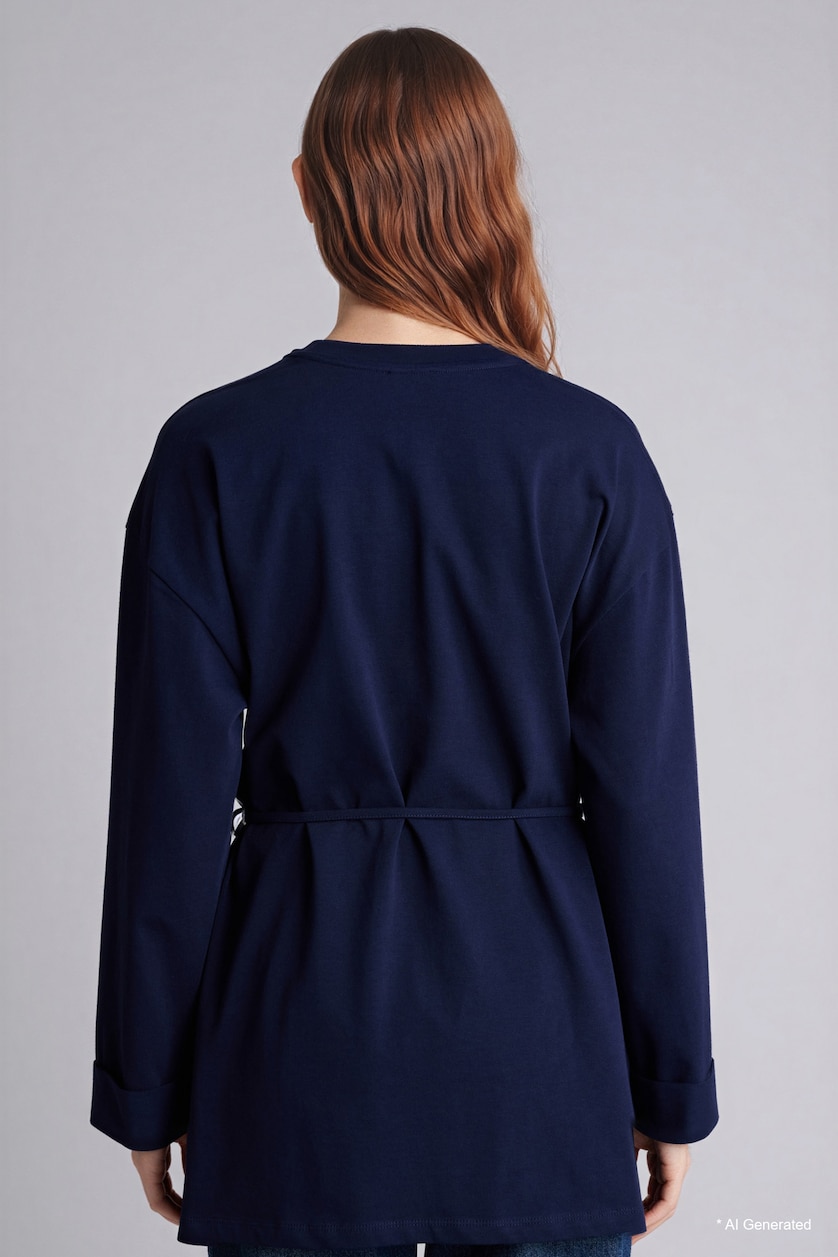 Kadın Lacivert %100 Pamuk Loose Fıt Tunik