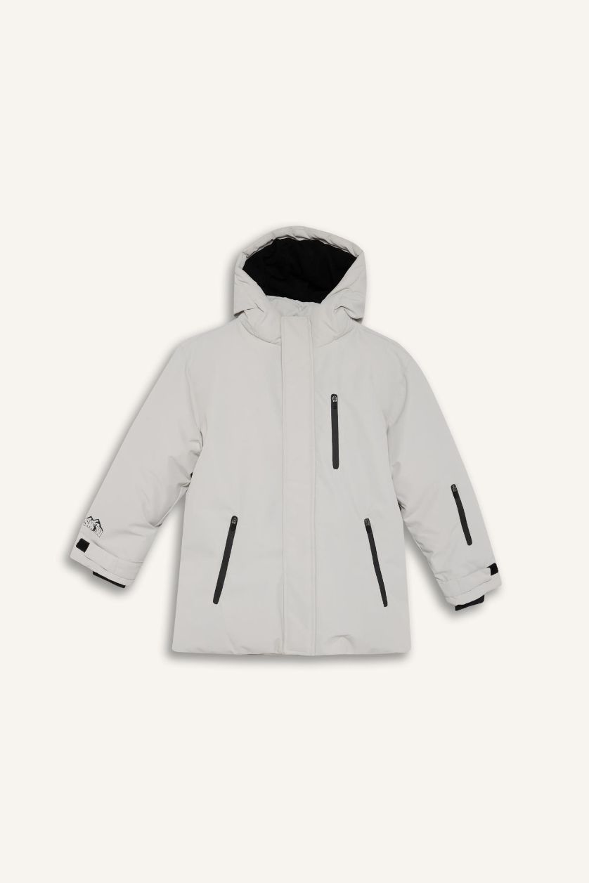 Erkek Çocuk - Genç Erkek Açık Gri Su İtici Kapüşonlu Polar Astarlı Mont Erkek Çocuk