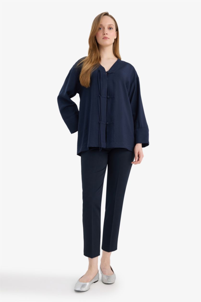 FEMME Marin Tunique À Manches Longues Lin Mélangé Coupe décontractée