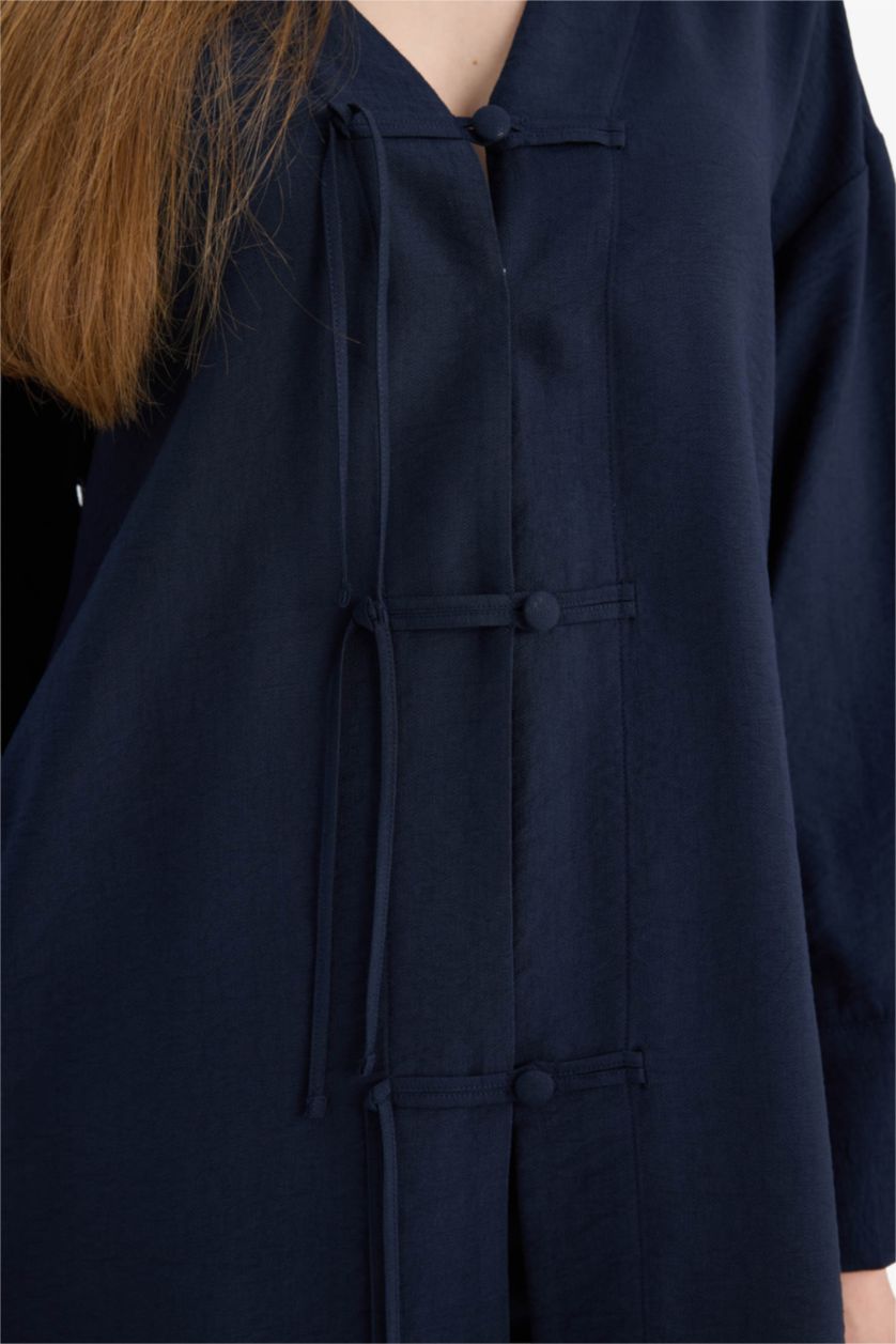 FEMME Marin Tunique À Manches Longues Lin Mélangé Coupe décontractée