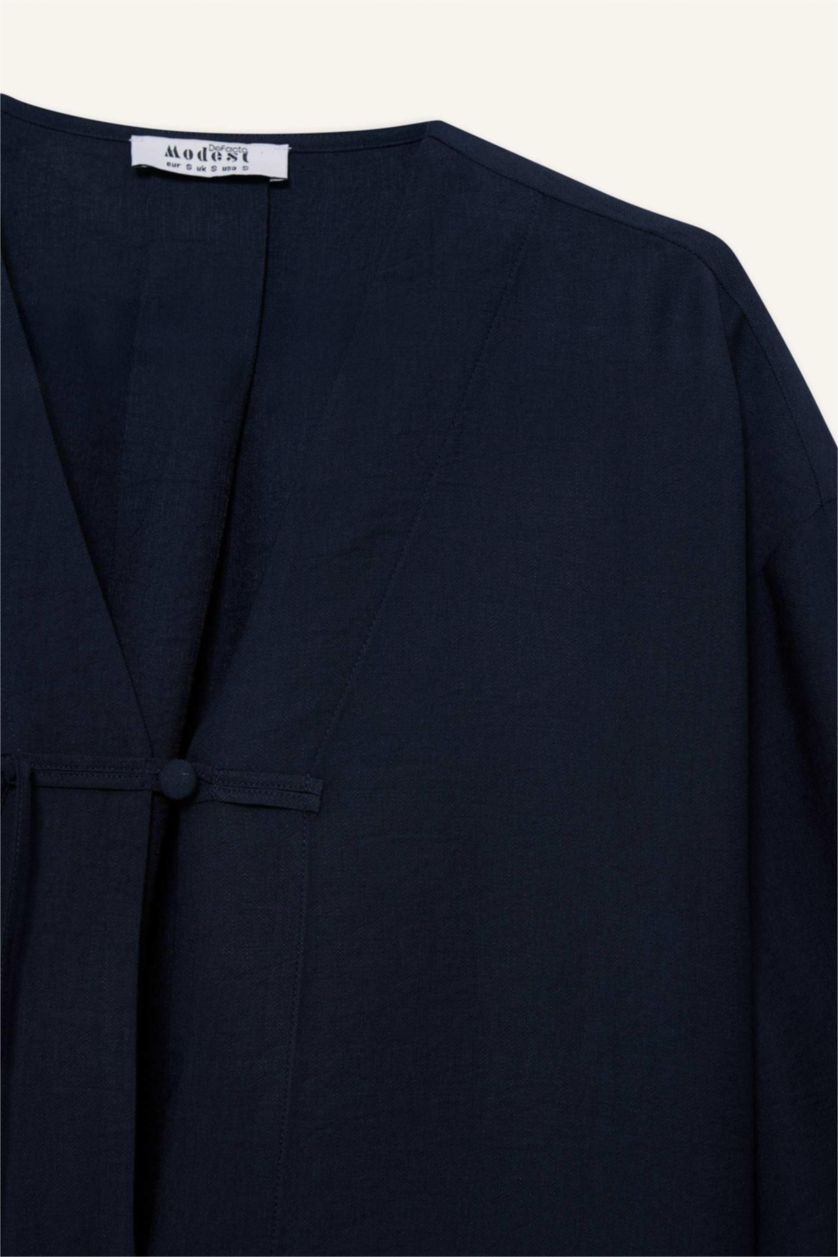 FEMME Marin Tunique À Manches Longues Lin Mélangé Coupe décontractée