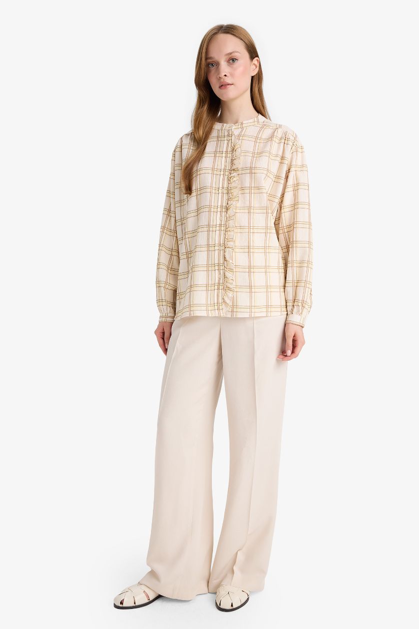 FEMME Jaune Tunique à carreaux à manches longues Coupe décontractée