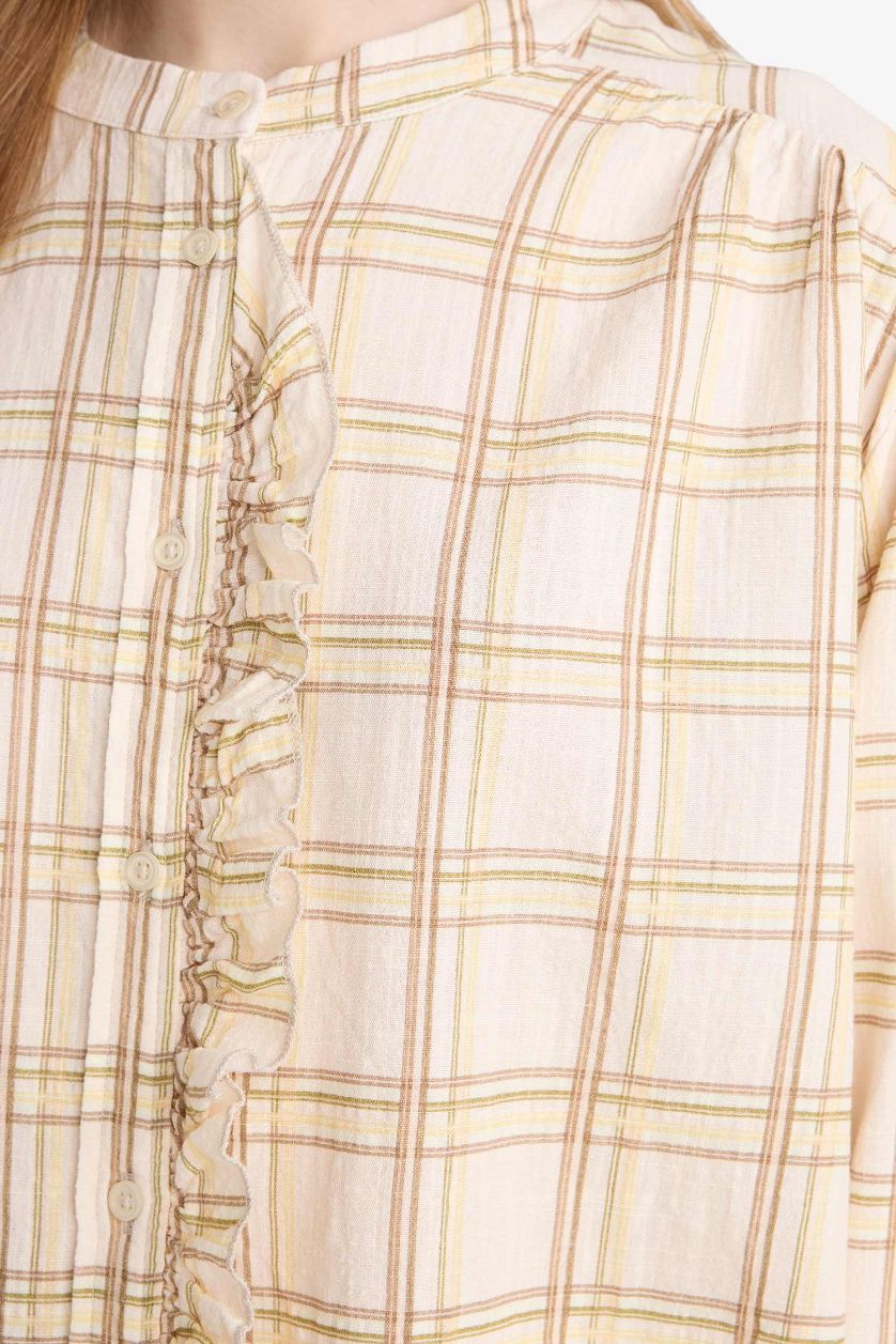 FEMME Jaune Tunique à carreaux à manches longues Coupe décontractée