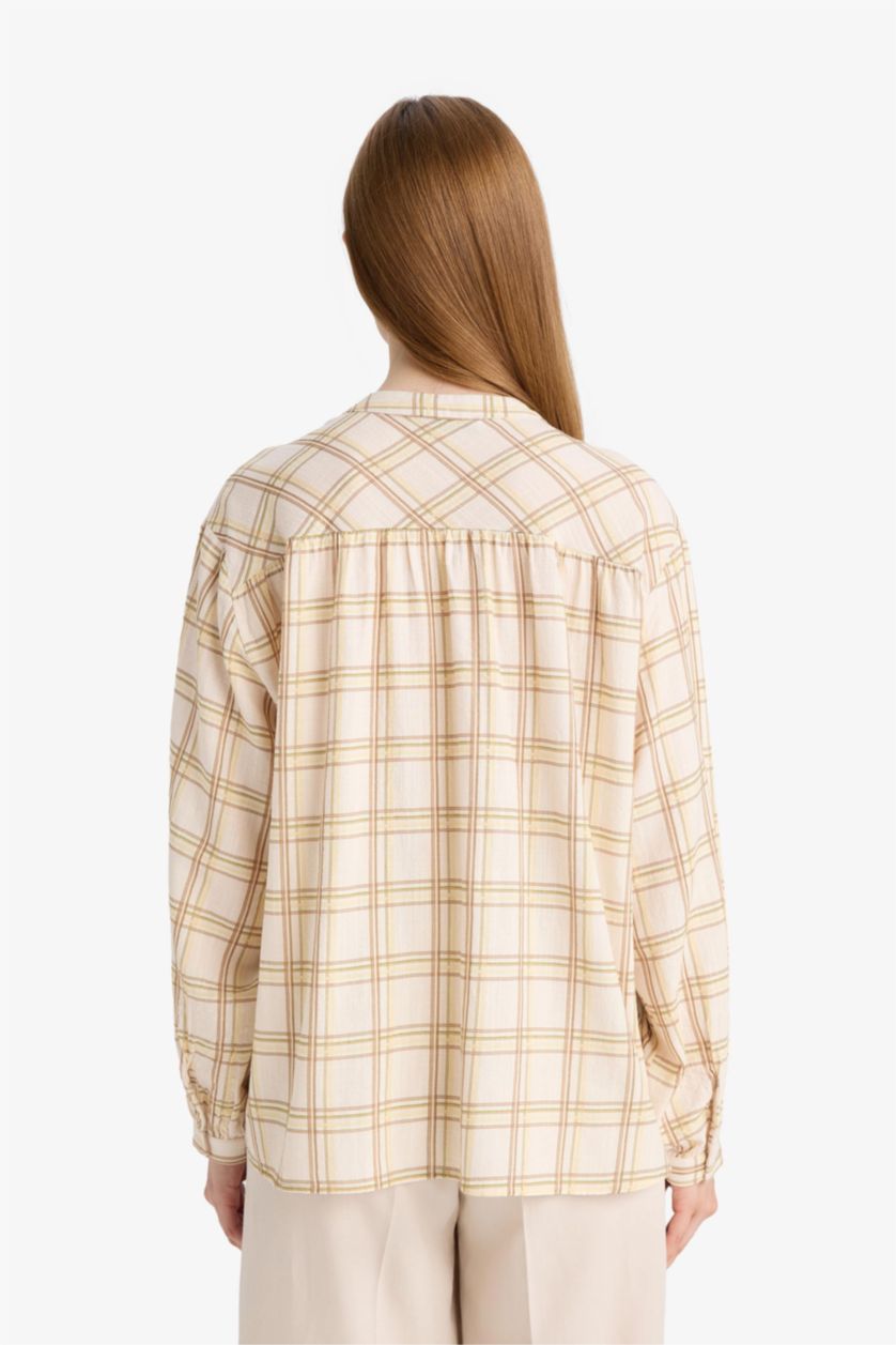 FEMME Jaune Tunique à carreaux à manches longues Coupe décontractée