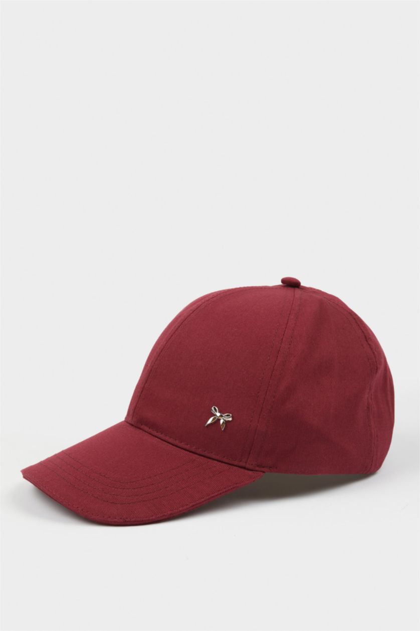 Kadın Bordo Kadın Pamuklu Cap Şapka