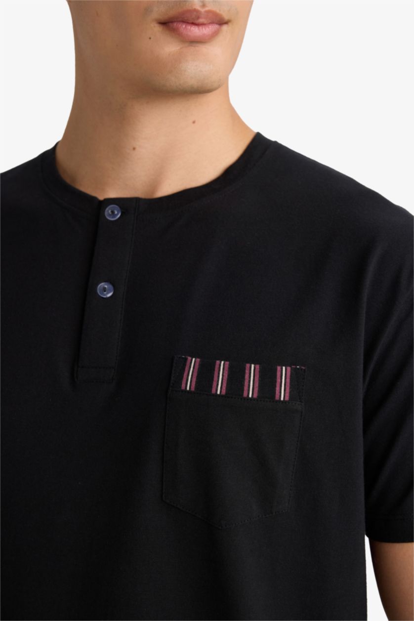 Man Black Regular Fit Striped Short Sleeve 2 Piece Set