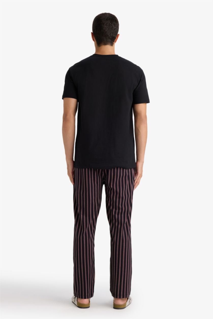 Man Black Regular Fit Striped Short Sleeve 2 Piece Set