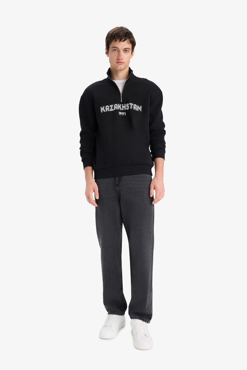 Ерлер қара бокси фит орташа биік жаға Свитер