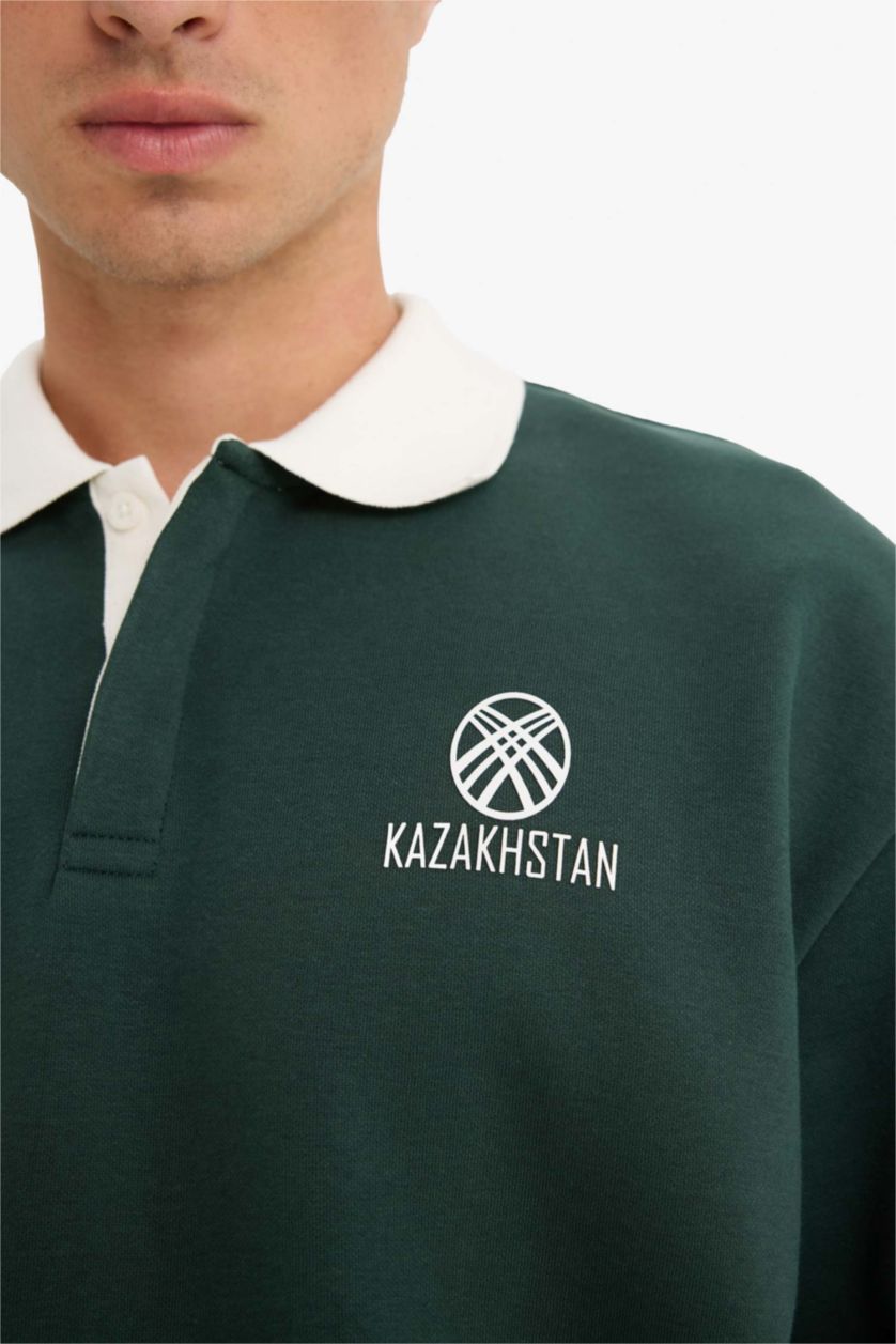 Ерлер Қою жасыл бокси фит минималл поло жаға Свитер