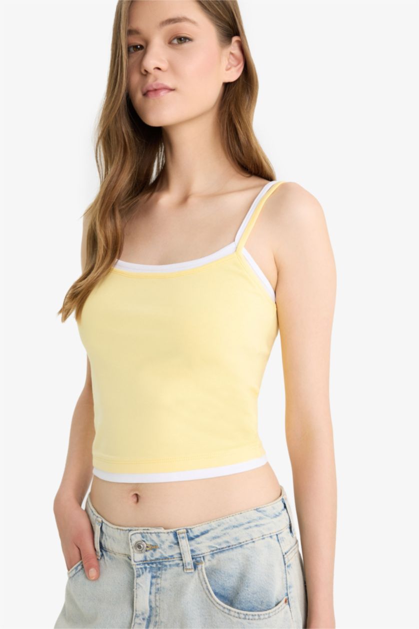 Kadın Sarı Fitted Ribana Atlet