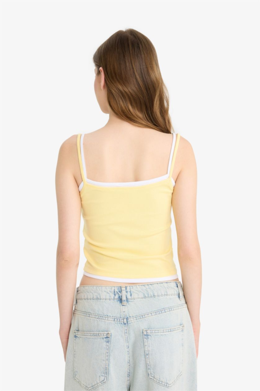 Kadın Sarı Fitted Ribana Atlet