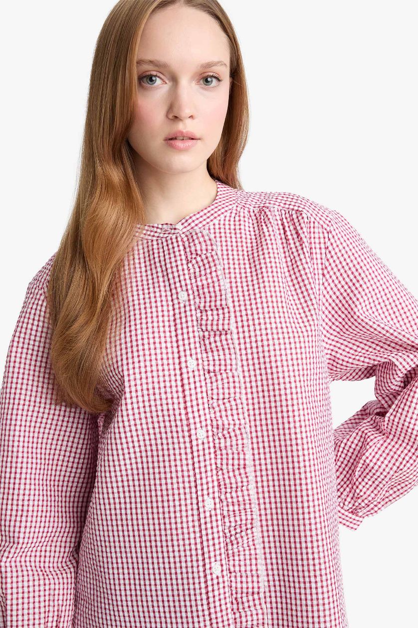 FEMME Bordeaux Tunique en tissu tissé à manches longues Coupe décontractée