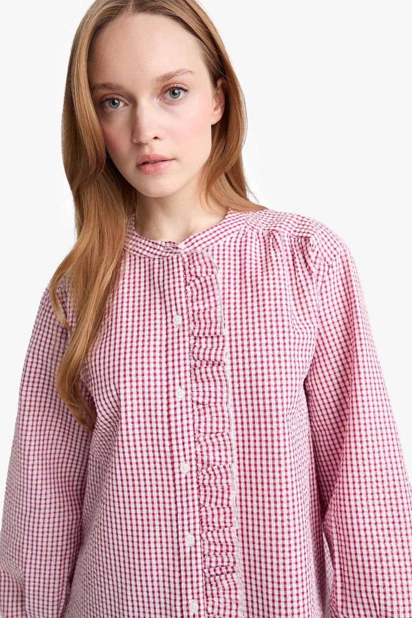 FEMME Bordeaux Tunique en tissu tissé à manches longues Coupe décontractée