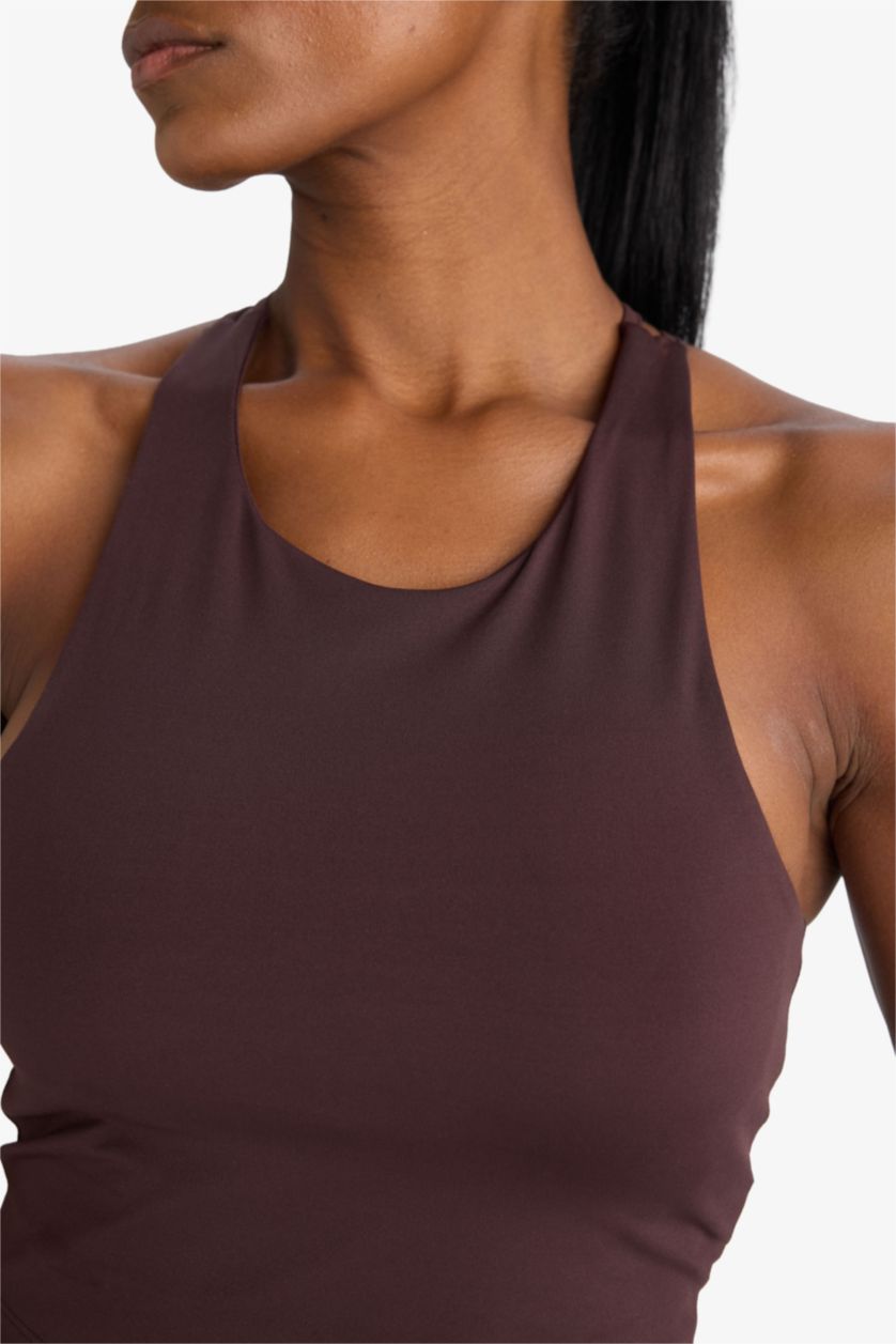 WOMAN Brown DeFactoFit Padded Crew Neck Sports Bra
