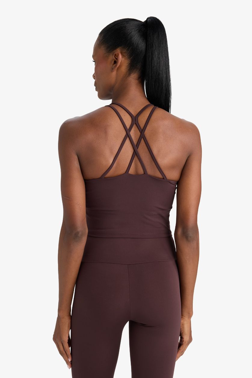 WOMAN Brown DeFactoFit Padded Crew Neck Sports Bra