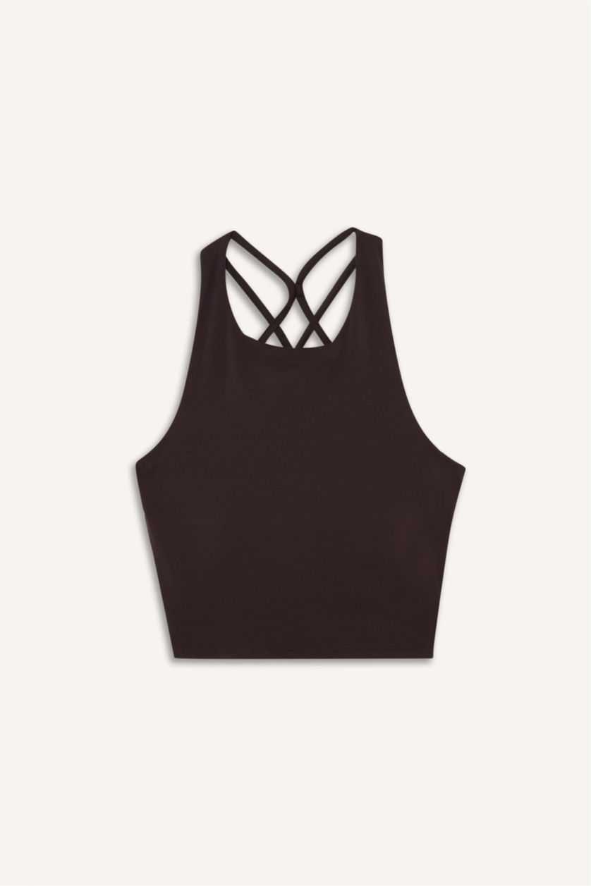 WOMAN Brown DeFactoFit Padded Crew Neck Sports Bra