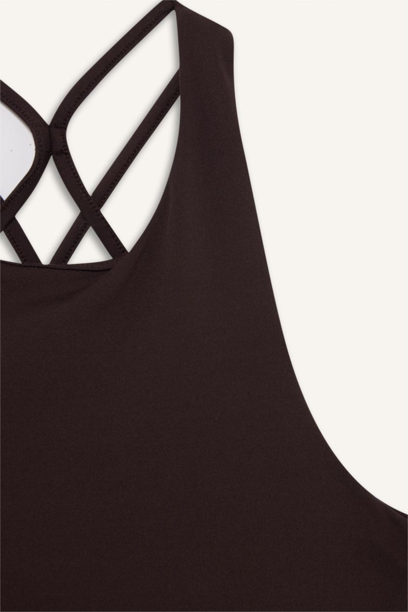 WOMAN Brown DeFactoFit Padded Crew Neck Sports Bra