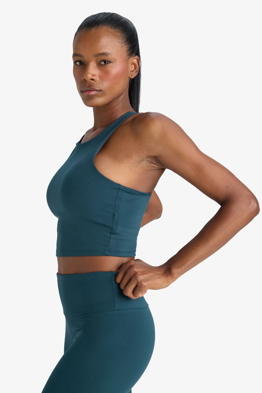 Woman Dark Green DeFactoFit Padded Crew Neck Sports Bra