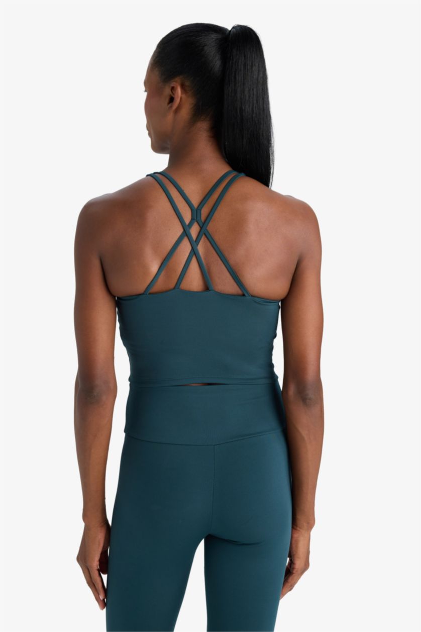 Woman Dark Green DeFactoFit Padded Crew Neck Sports Bra