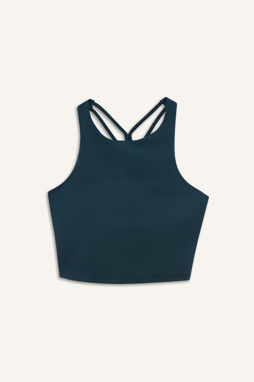 Woman Dark Green DeFactoFit Padded Crew Neck Sports Bra