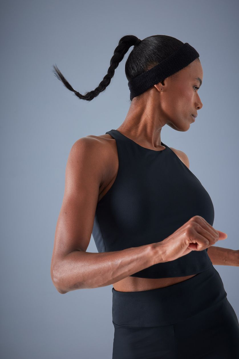 Kadın İndigo Bisiklet Yaka Pedli İç Göstermez Esnek Kumaş Uzun Sporcu Sütyeni