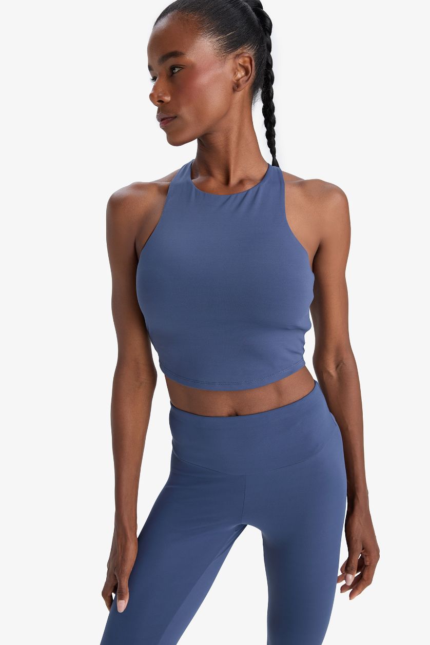 Kadın İndigo Bisiklet Yaka Pedli İç Göstermez Esnek Kumaş Uzun Sporcu Sütyeni